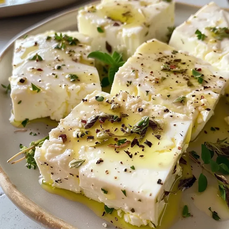 Unwiderstehlicher Air Fryer Feta mit frischer Zitronen-Kräuter Marinade Close-up of juicy Air Fryer Feta drizzled with olive oil and garnished with fresh herbs.