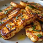 Juicy slices of Air Fryer Halloumi with a golden-brown crust.