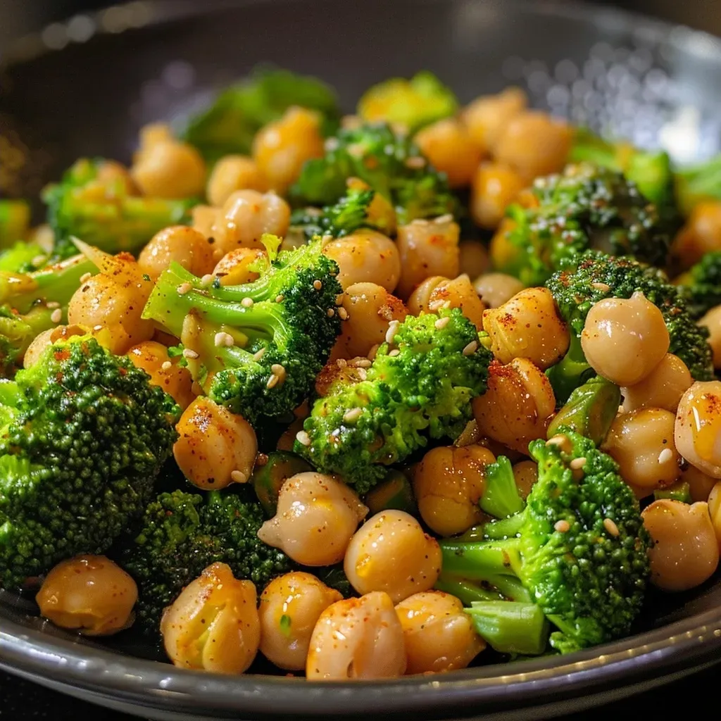 Side view of a colorful Asiatische Brokkoli-Pfanne with broccoli and spices.