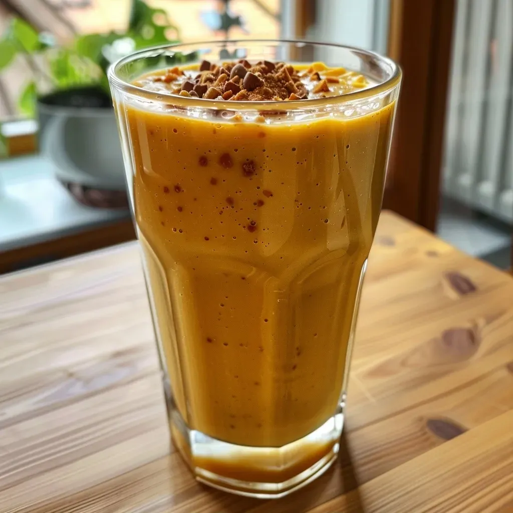 Close-up view of a creamy Blumenkohlsmoothie in a glass, showcasing its texture.