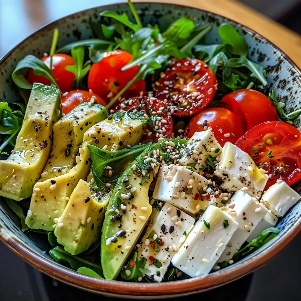 Side view of a delicious salad bowl featuring goat cheese and colorful vegetables.