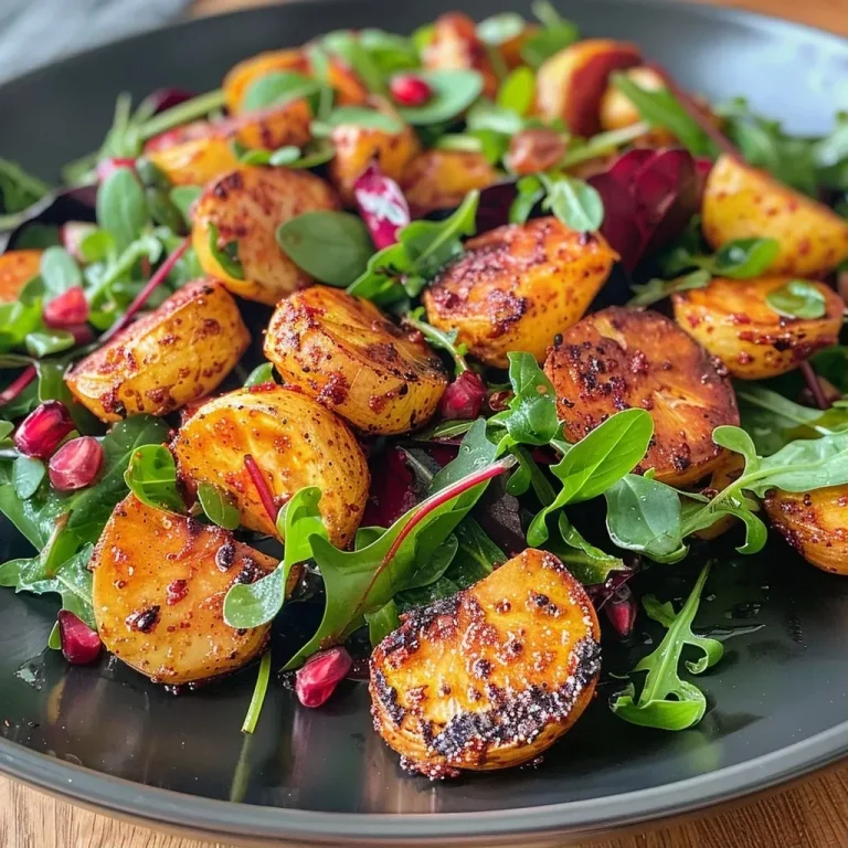 Frischer Genuss: Garnelen-Süßkartoffelsalat aus dem Airfryer für jeden Tag A close-up side view of Garnelen Süßkartoffelsalat featuring shrimp and sweet potatoes.