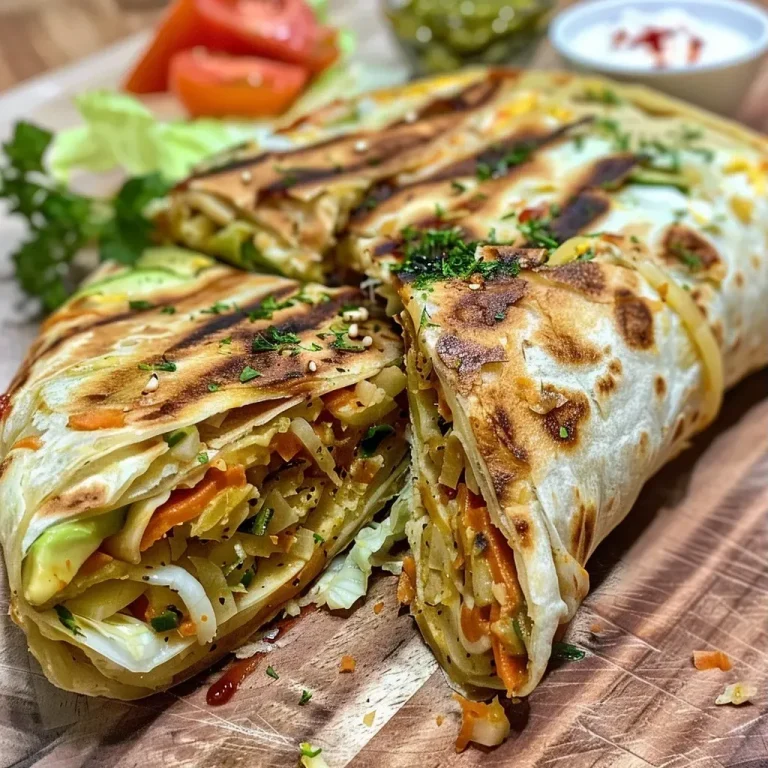 Der unkomplizierte Gemüse Wrap für jeden Tag Close-up of a veggie wrap filled with colorful ingredients, showcasing layers of vegetables and creamy sauce.