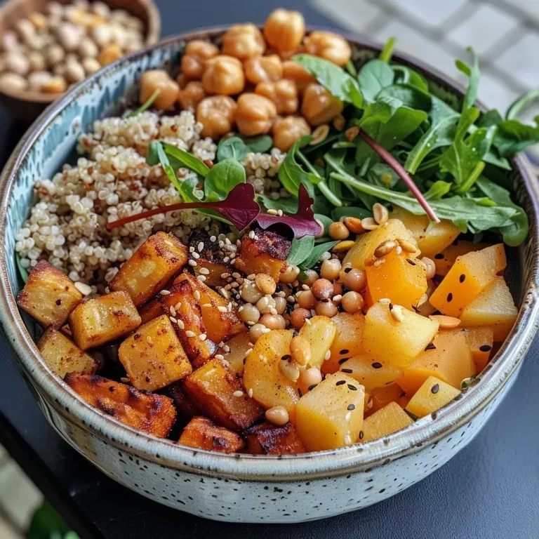 Bunte Kurkuma-Süßkartoffel-Bowl: Ein Fest für den Gaumen! A vibrant bowl filled with turmeric sweet potatoes, quinoa, and fresh greens.