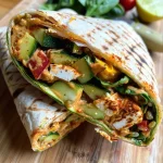 A close-up view of healthy wraps filled with roasted peppers and fresh ingredients.