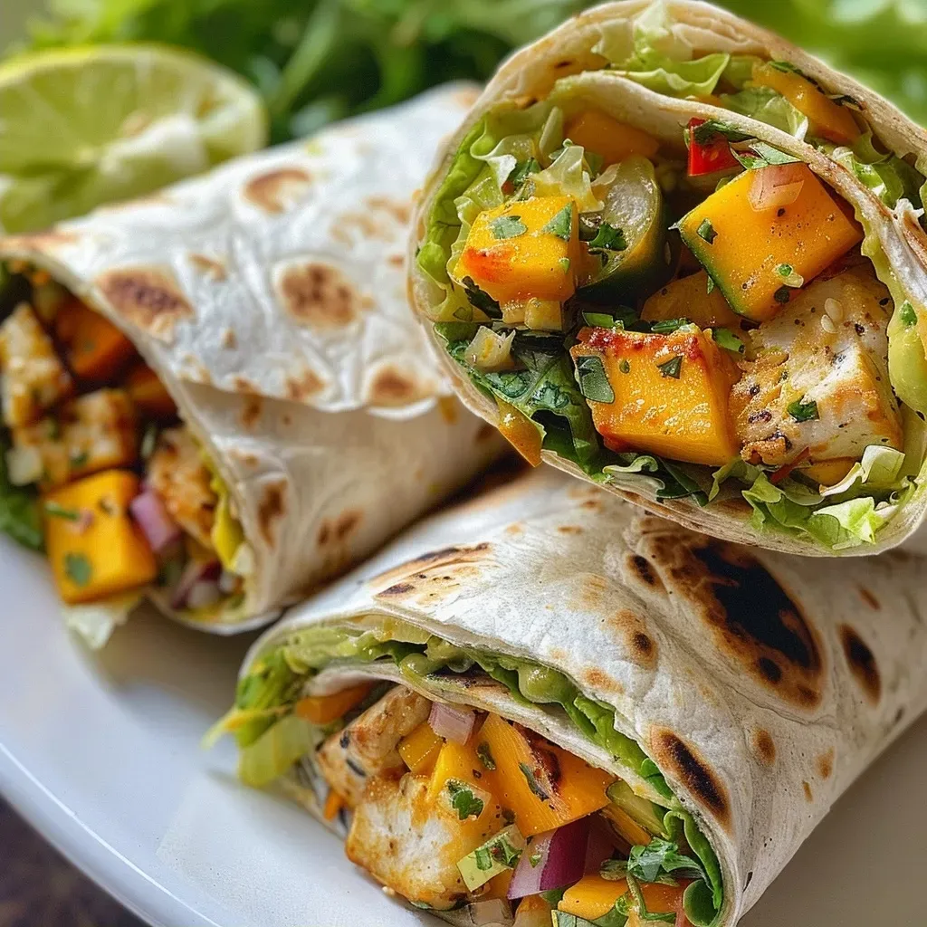 A side view of chicken wraps with fresh salad and creamy feta cheese.
