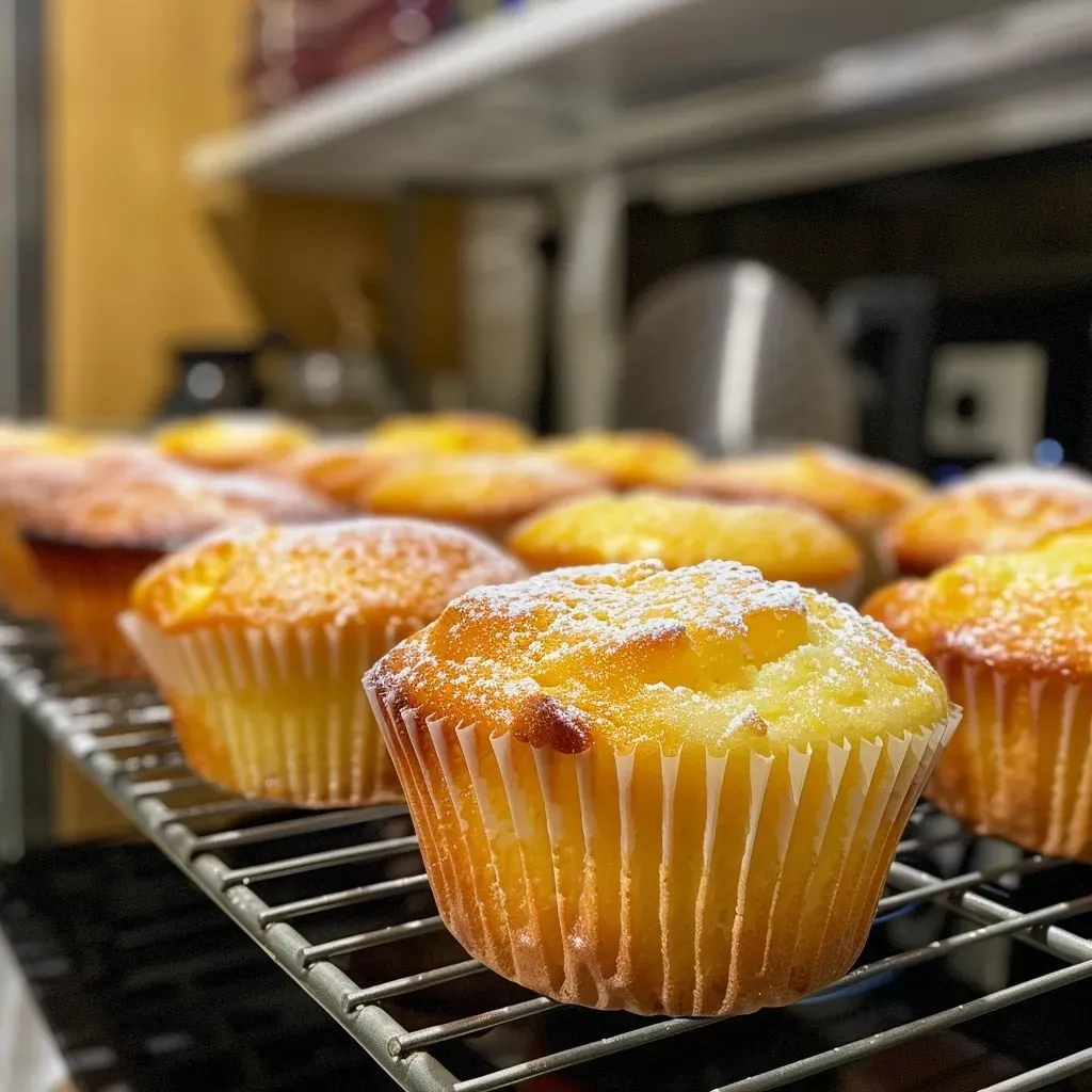 Close-up of freshly baked yoghurt muffins displaying a fluffy texture.