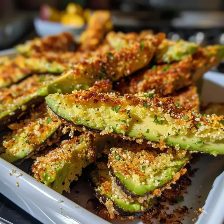 Close-up of crispy Keto avocado fries arranged on a plate.