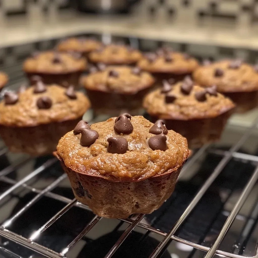 Close-up of a fluffy Keto muffin showing chocolate chips and a crispy top.