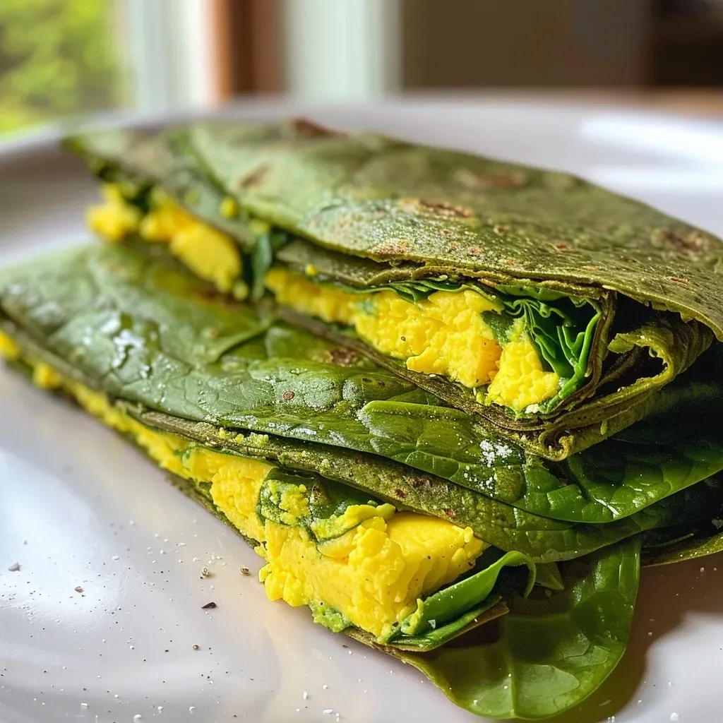 Close-up of a delicious Keto spinach wrap filled with fresh ingredients, photographed from the side.