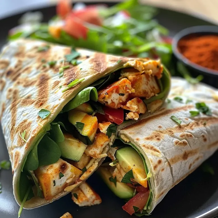 Frische Genussmomente: Dein knackiger Grillgemüse Wrap für jeden Tag Close-up view of a vibrant Knackiger Grillgemüse Wrap with fresh vegetables.