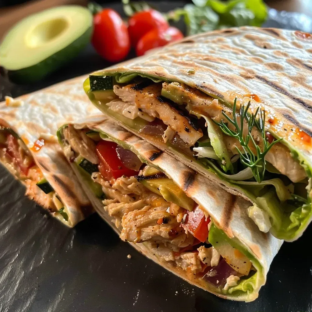 Side view of a deliciously packed Grillgemüse Wrap showcasing colorful ingredients.