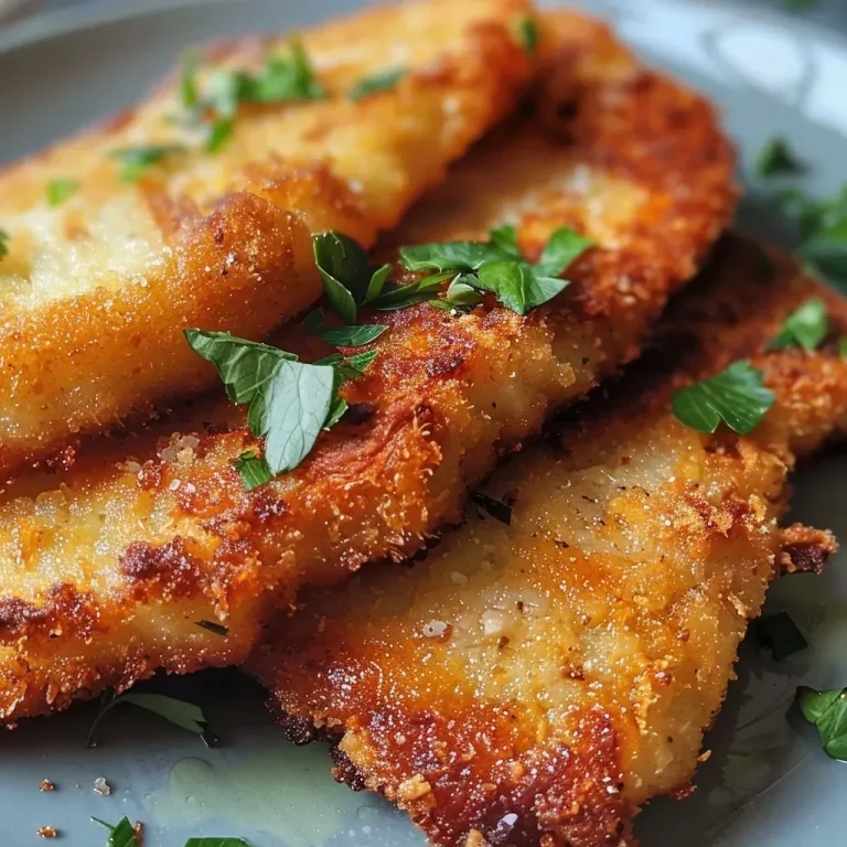 Close-up of crispy Kohlrabi schnitzel on a plate, showcasing its golden-brown crust.