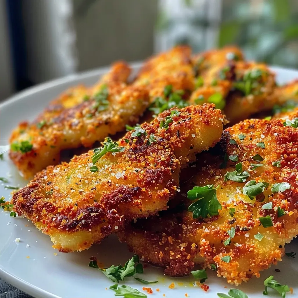 Side view of a juicy Kohlrabi schnitzel, highlighting its texture and crispy coating.
