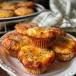 Close-up view of a low-carb savory muffin with a golden crust and green onion flakes.