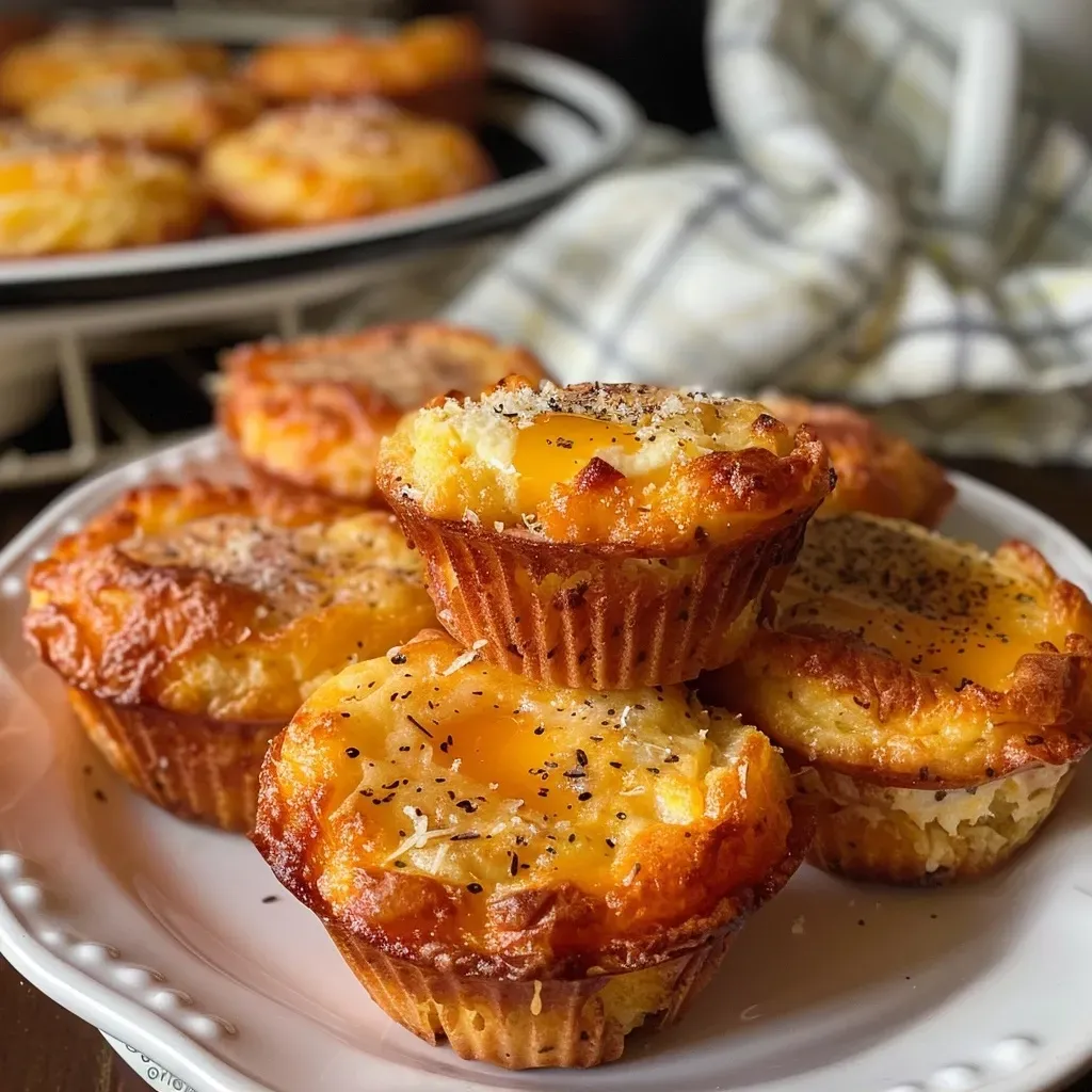 Close-up view of a low-carb savory muffin with a golden crust and green onion flakes.