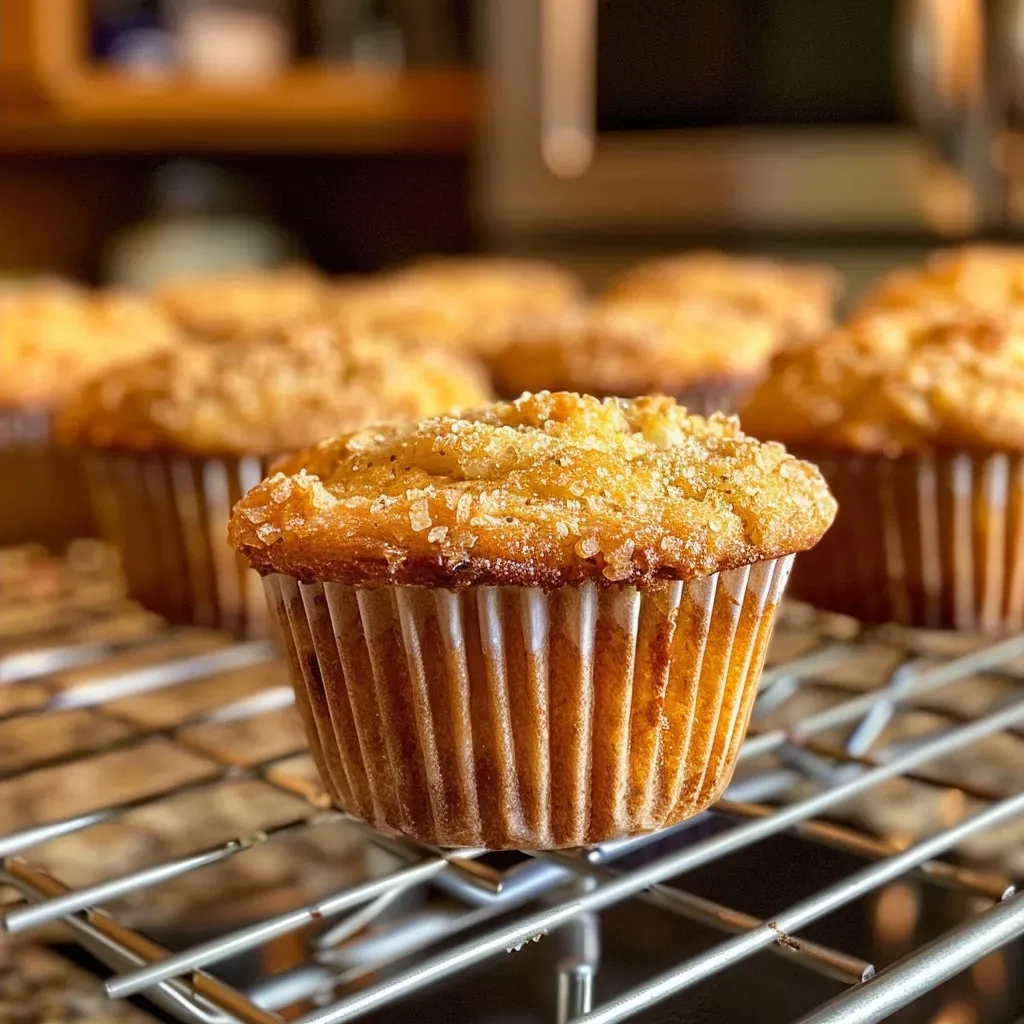 Side view of freshly baked muffins in an air fryer, showcasing a soft texture and inviting color.