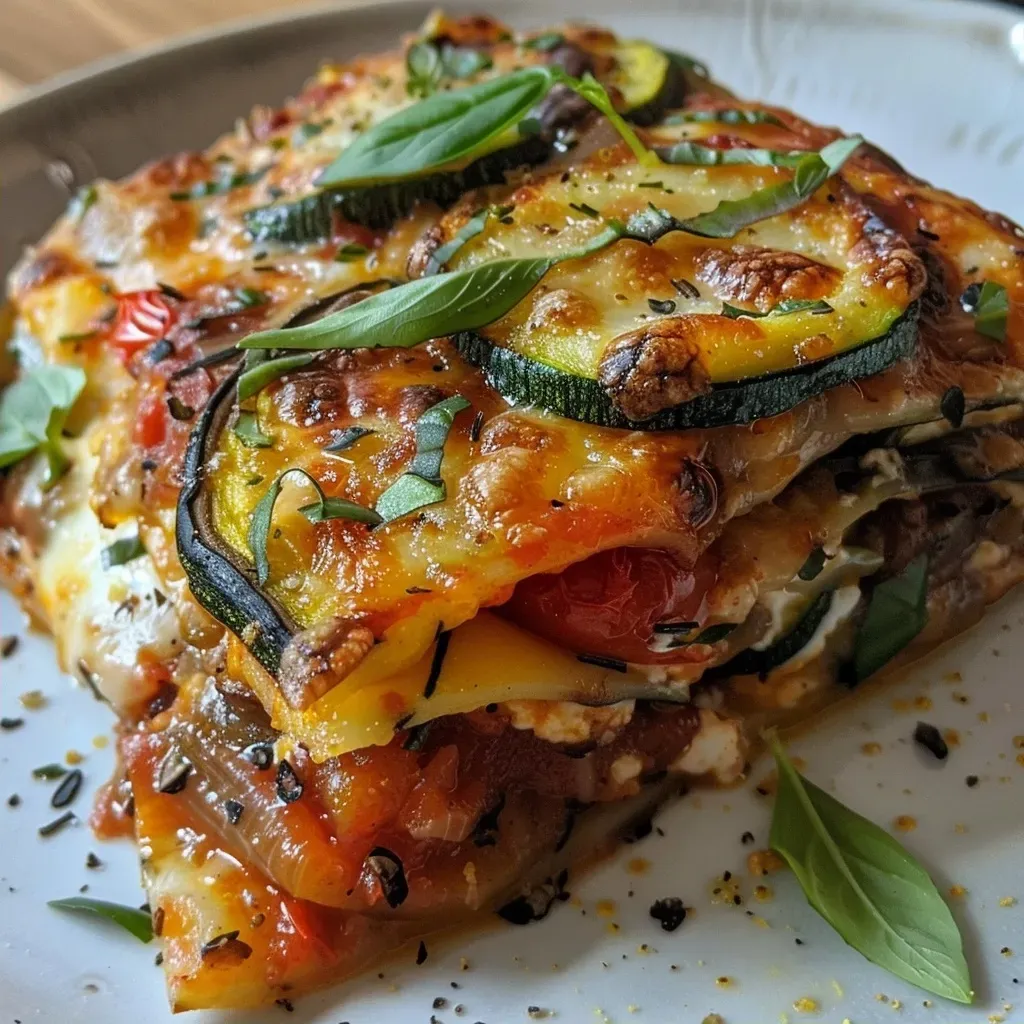 Side view of a hearty Maultaschenauflauf with vibrant veggies and melted mozzarella.