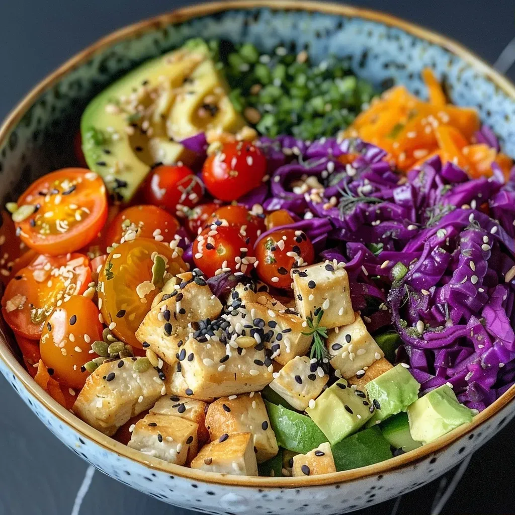 A colorful protein-rich veggie bowl featuring chopped red cabbage, chickpeas, and avocado.