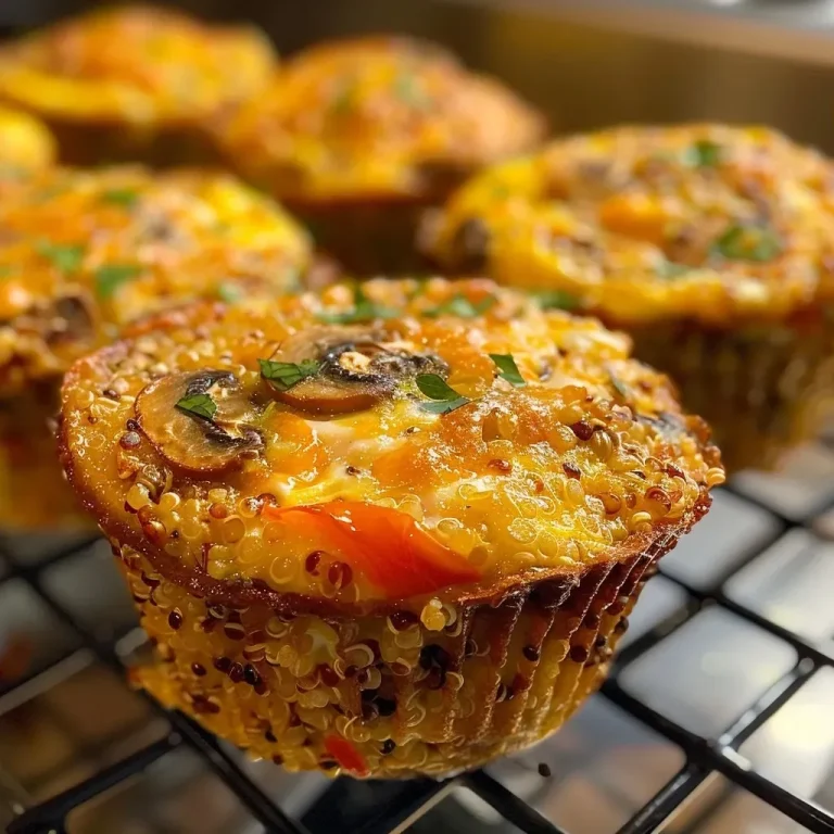 Close-up of quinoa egg muffins topped with cheese and herbs.