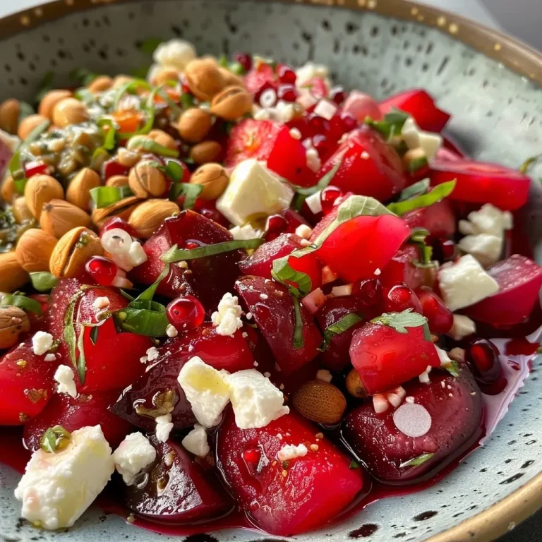 ['Close-up of a vibrant Rote Beete salad with chickpeas and feta, showcasing rich colors and textures.', 'Side view photo of a delicious beetroot salad mixed with chickpeas, feta, and nuts, emphasizing fresh ingredients.', 'Detailed view of a nutritious salad featuring cooked beets, chickpeas, red onion, and feta cheese.', 'Colorful salad with roasted beetroot, chickpeas, and a sprinkle of walnuts, artfully arranged for presentation.']