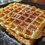 A close-up side view of golden-brown Süßkartoffelwaffeln stacked on a plate.