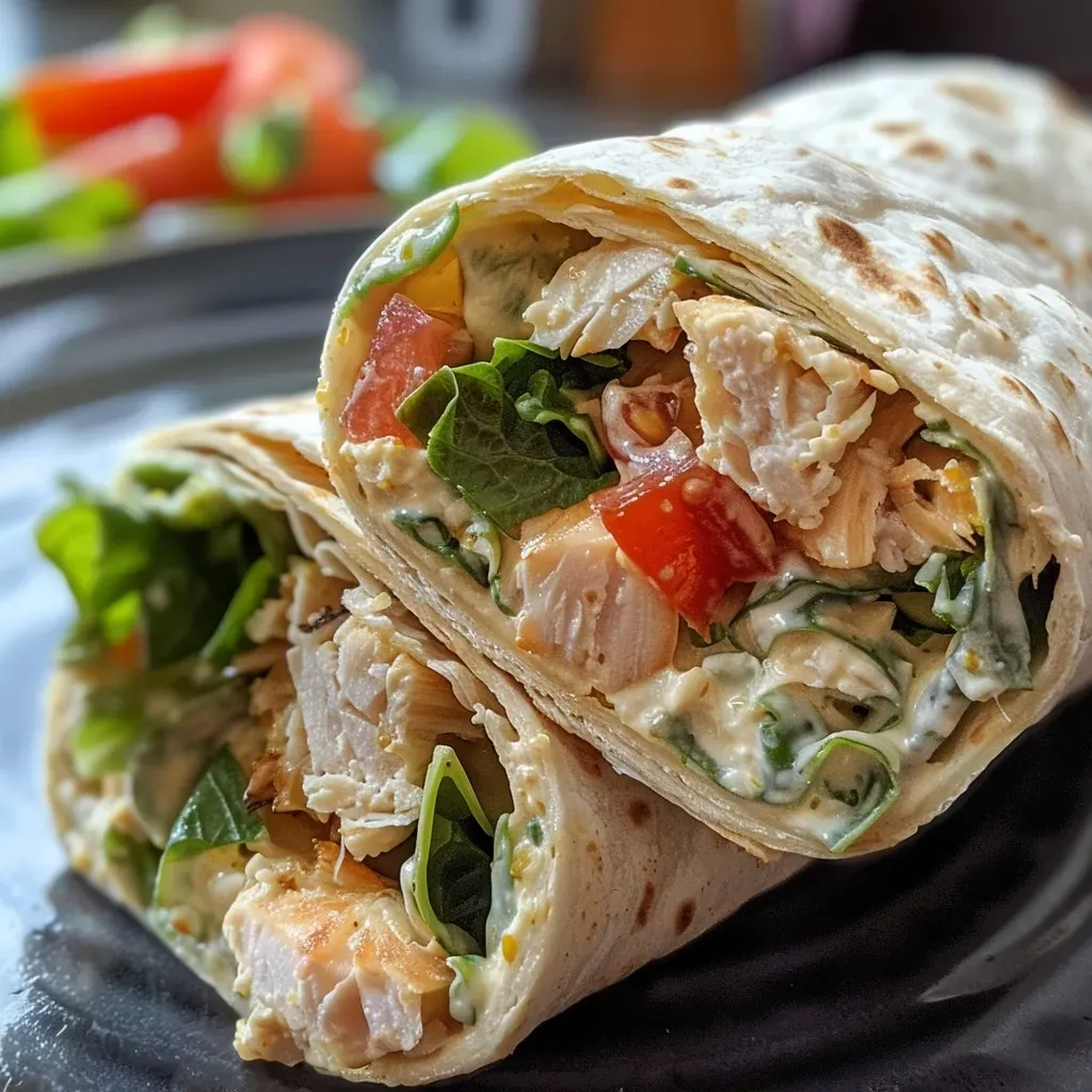 Close-up view of a tuna wrap filled with spinach and cheese.