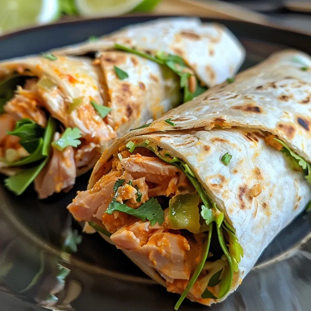 Side angle of a delicious Thunfisch wrap filled with tuna and veggies, served on a plate.