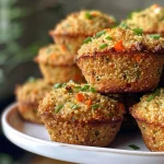 A close-up side view of freshly baked quinoa muffins on a wooden table.
