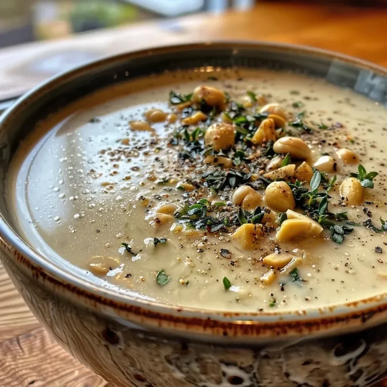 ['Creamy vegan cauliflower soup in a bowl, garnished with parsley.', 'Close-up of a rich, smooth cauliflower soup with visible herbs on top.', 'A vibrant bowl of vegan cauliflower soup, showing a creamy texture and fresh ingredients.', 'Delicious cauliflower soup served in a rustic bowl, highlighted by a sprinkle of fresh parsley.']