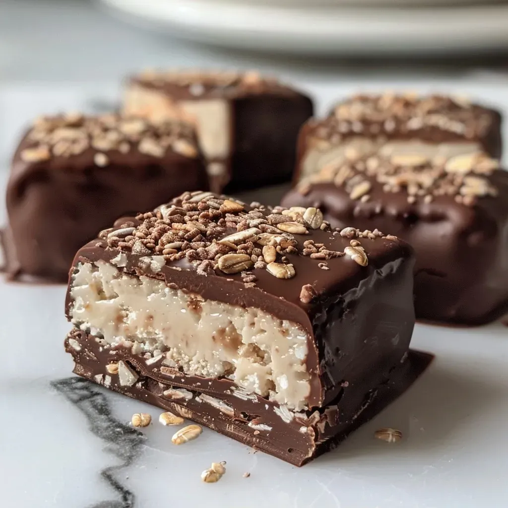 Side view of a Vegan Kinder Riegel, highlighting the smooth chocolate exterior and white filling.