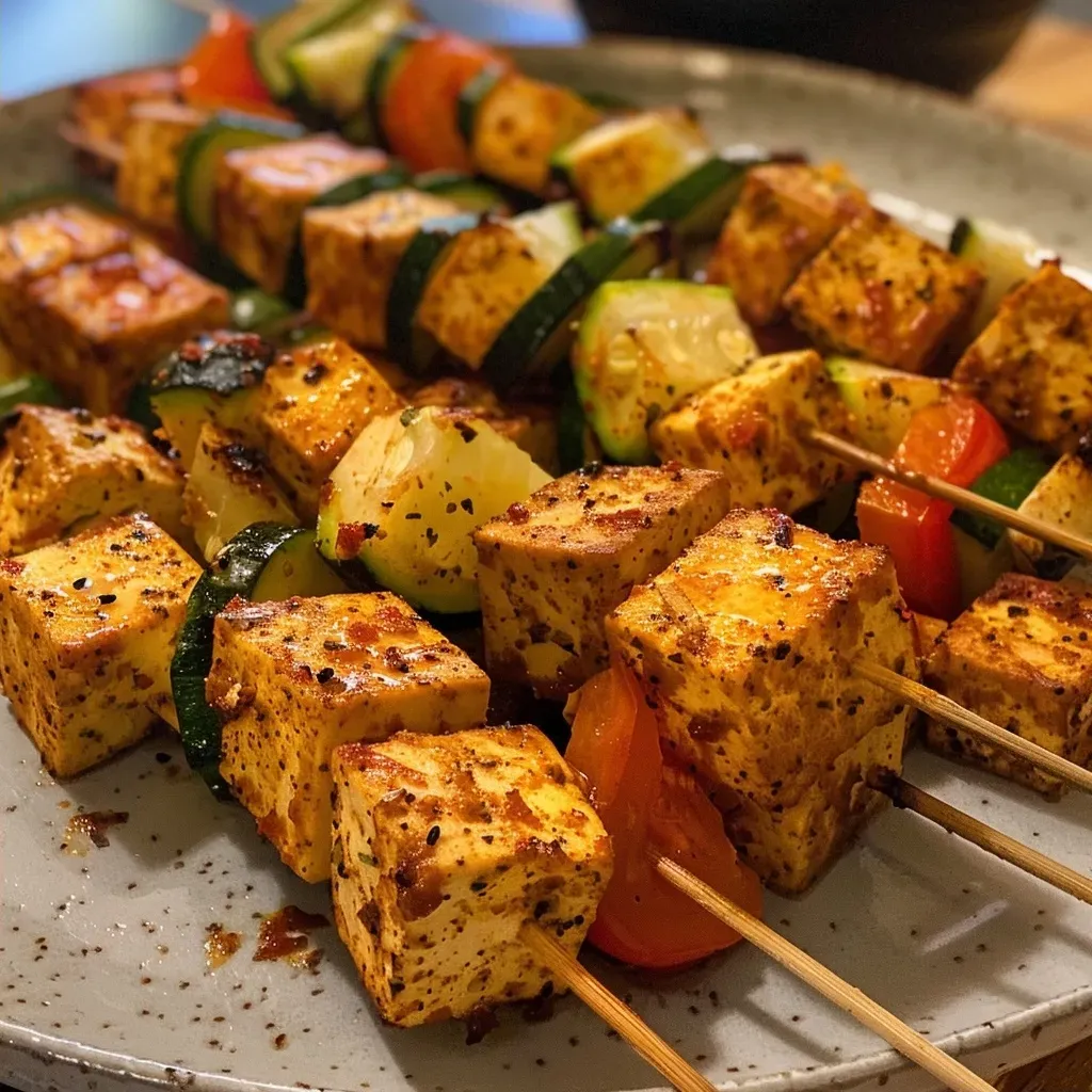 Juicy vegetarian vegetable sticks with tofu, showing a colorful assortment of fresh ingredients.