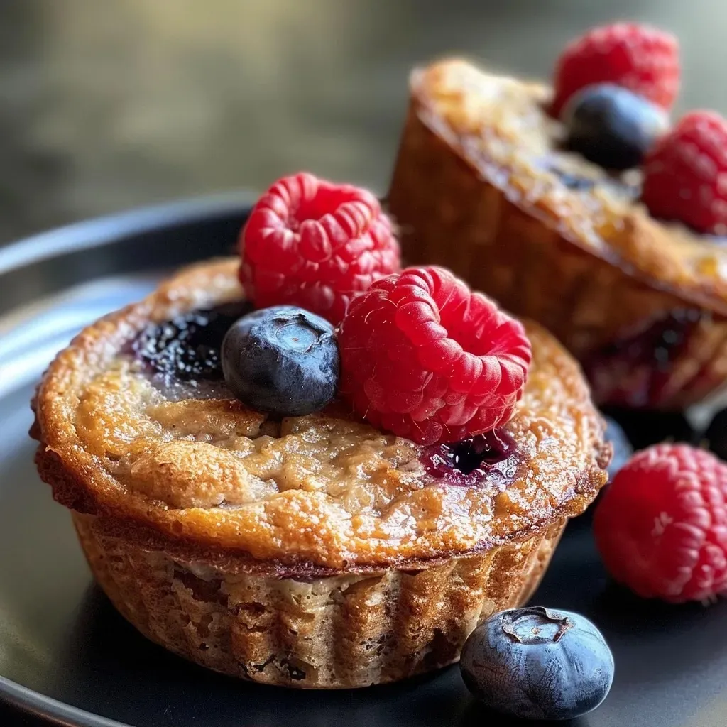 Side view of freshly baked sugar-free breakfast muffins, showcasing their moist texture and vibrant berry filling.