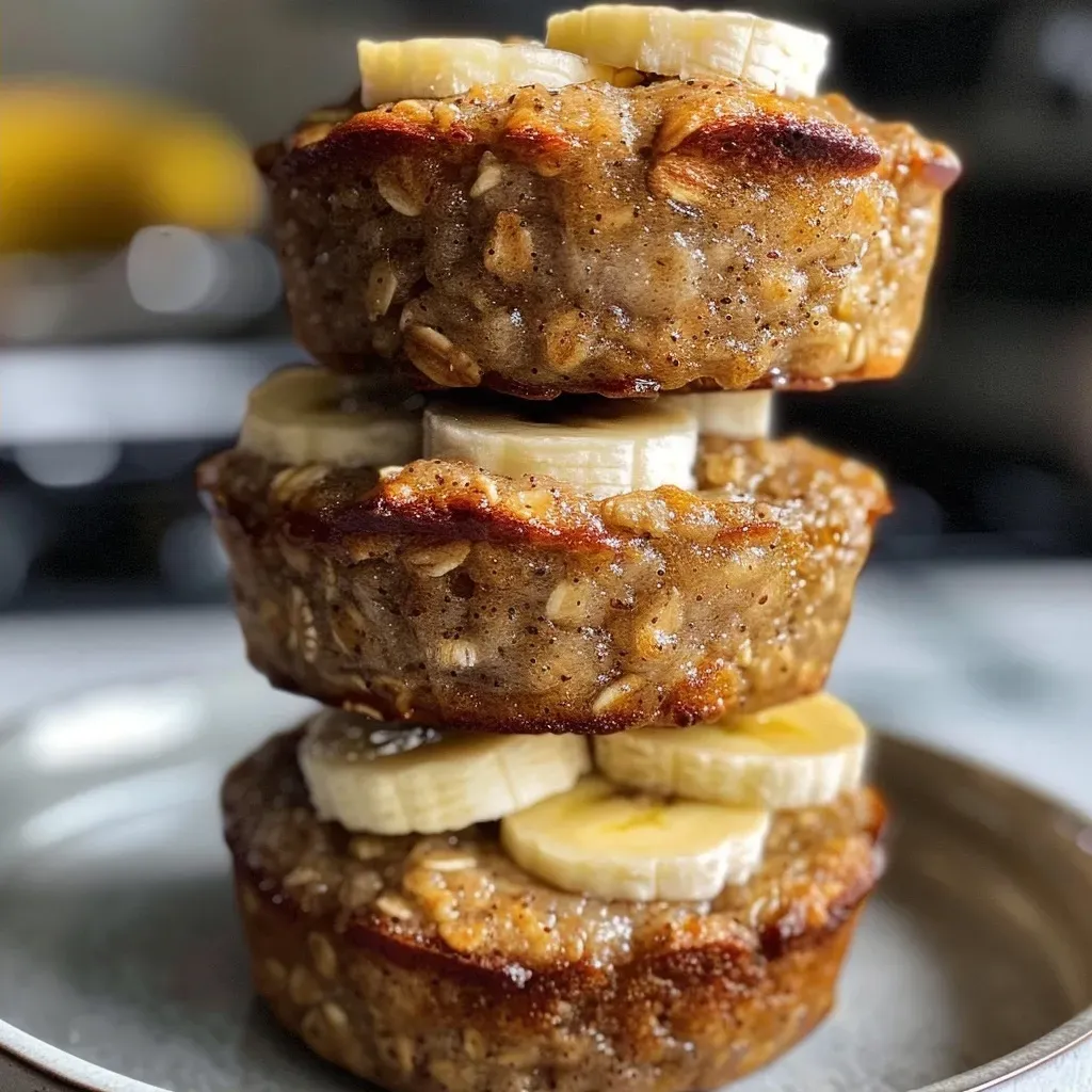 Side view of hearty muffins, showcasing a fluffy texture and banana slices on top.