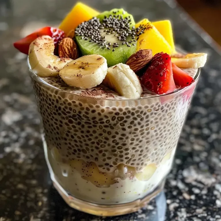 Chia Pudding für die Woche: Einfach, lecker und voller Energie Close-up view of a vibrant chia pudding topped with fresh fruits and nuts in a glass container.