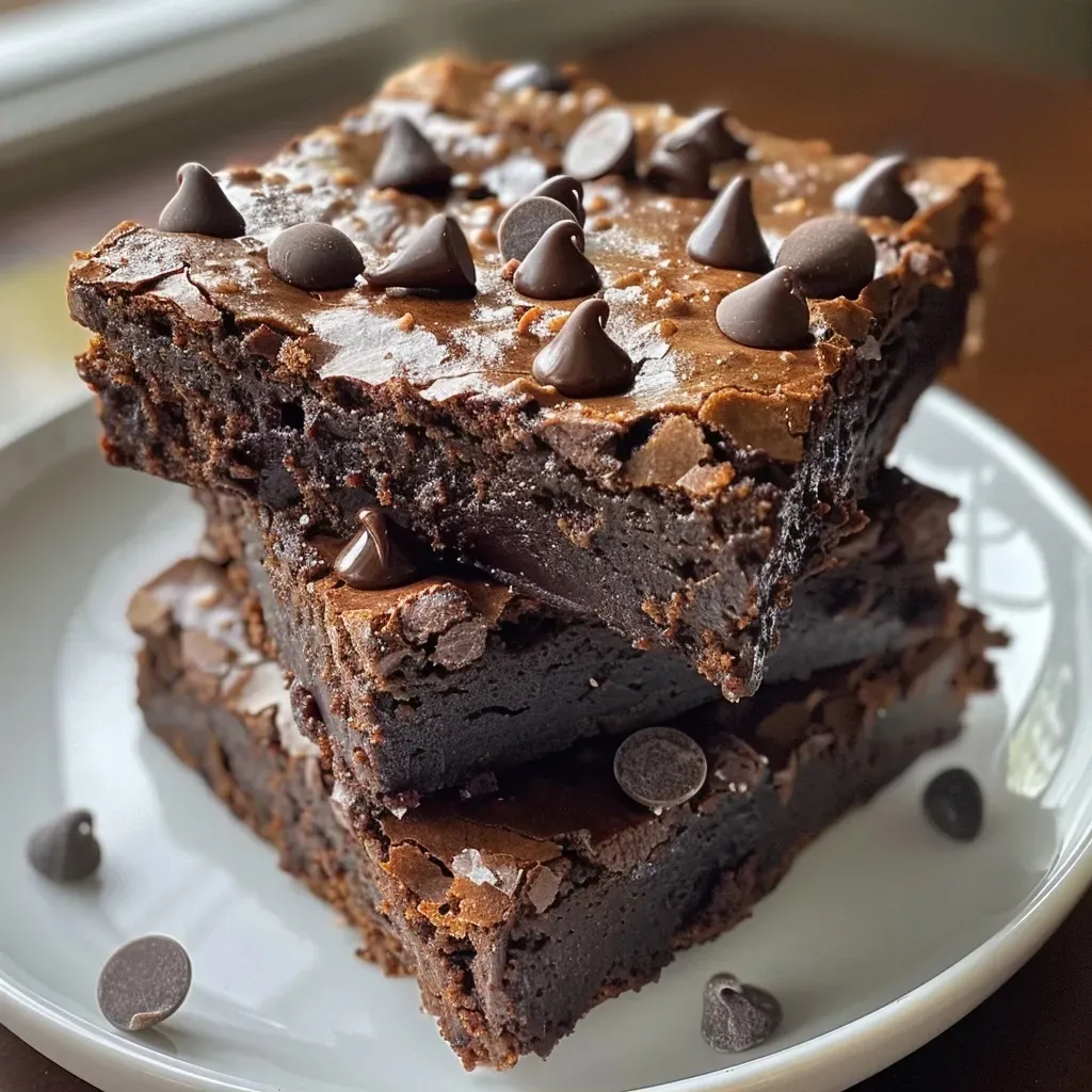 Side view of delicious cottage cheese brownies on a plate, showcasing their texture.