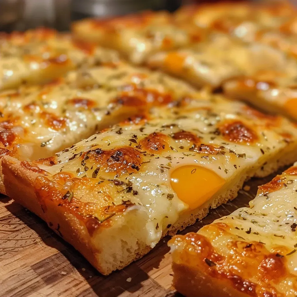 Side view photo of a fluffy, baked cottage cheese pizza base on a wooden board.