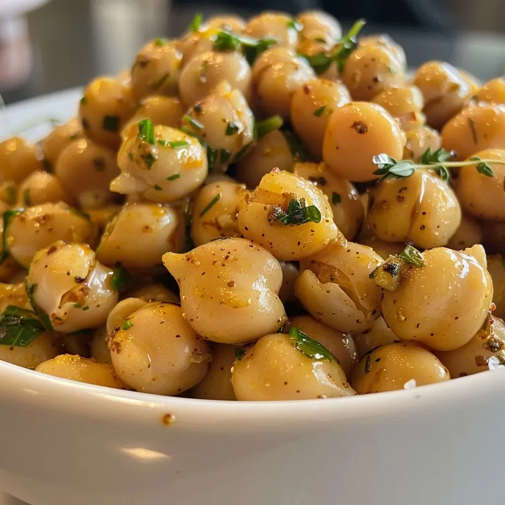 Side view of crispy roasted chickpeas seasoned with spices.