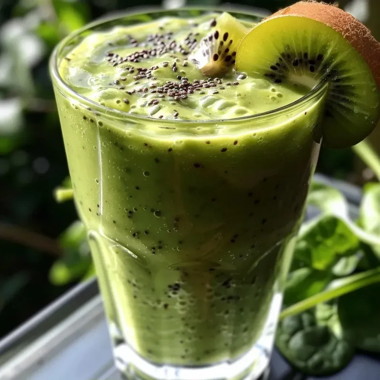 Frisch und fruchtig: Mein Lieblingssmoothie für einen energiereichen Start in den Tag Close-up view of a Gurken-Spinat-Smoothie in a glass, featuring a green color and garnished with mint leaves.