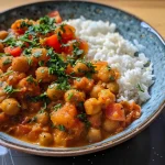 A vibrant bowl of Kichererbsen Curry with colorful ingredients.