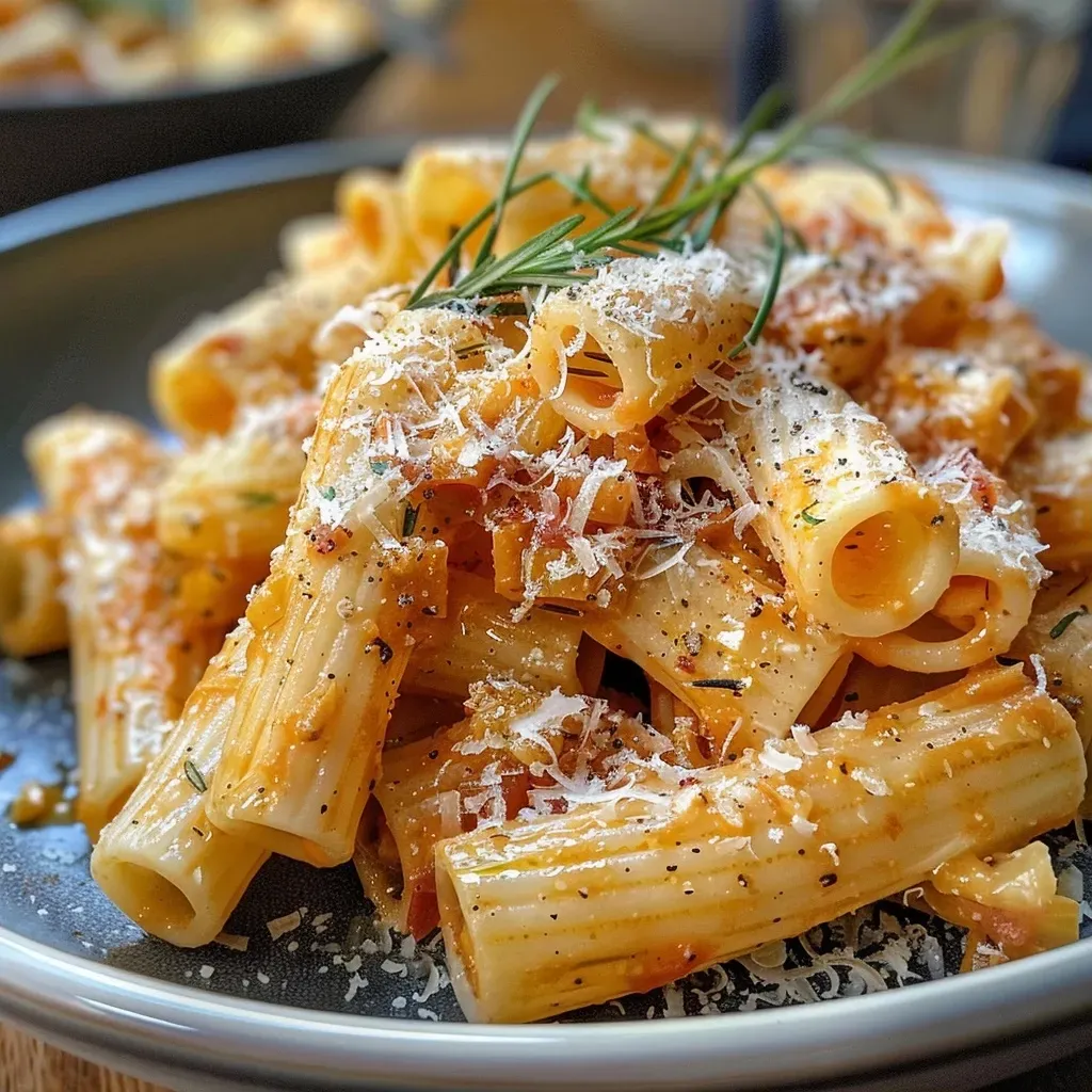 Close-up view of creamy Kürbispasta with Hokkaido pumpkin and herbs.