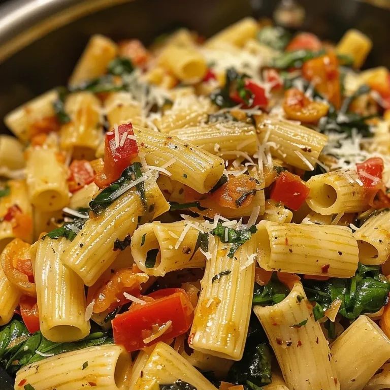 Close-up view of a colorful pasta meal prep with vegetables.