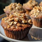 Close-up of a side view of juicy Pflaumenmuffins with plums.