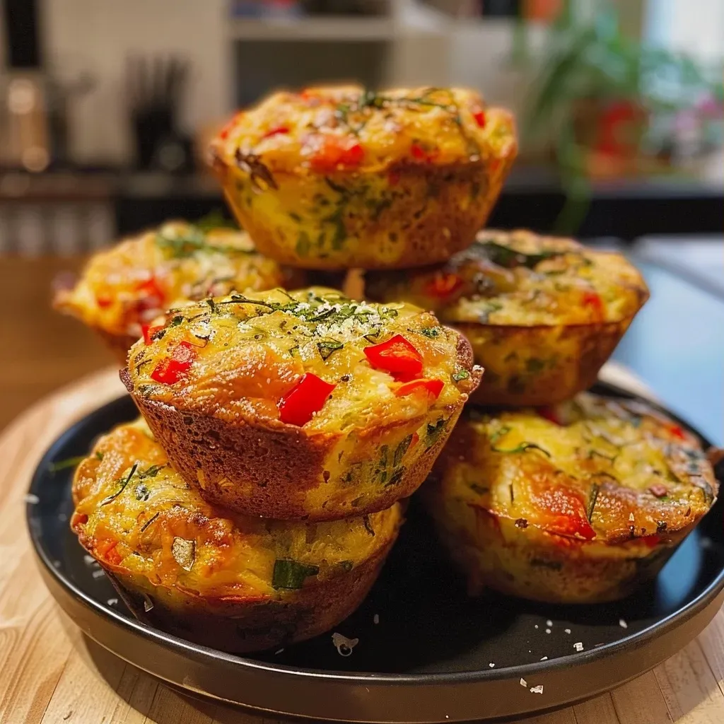 Close-up view of freshly baked Pikante Muffins, showcasing their golden tops and textured surfaces.