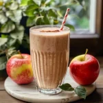 Close-up of a vibrant protein smoothie in a glass, showcasing layers of ingredients.