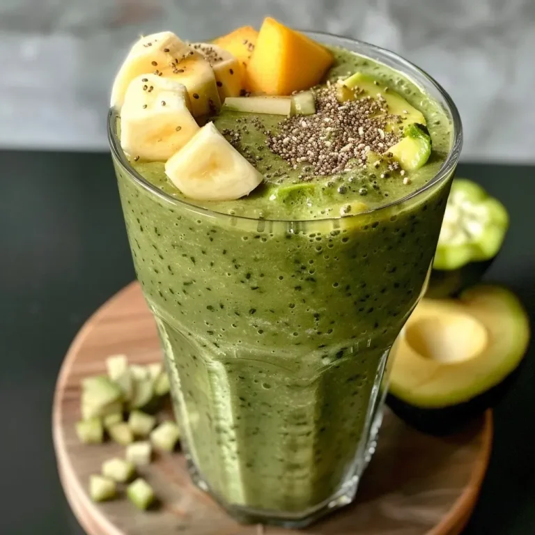 Der Powergrün Smoothie: Frisch, einfach und voller Energie Close-up view of a vibrant green spinach smoothie in a glass, showing texture and freshness.