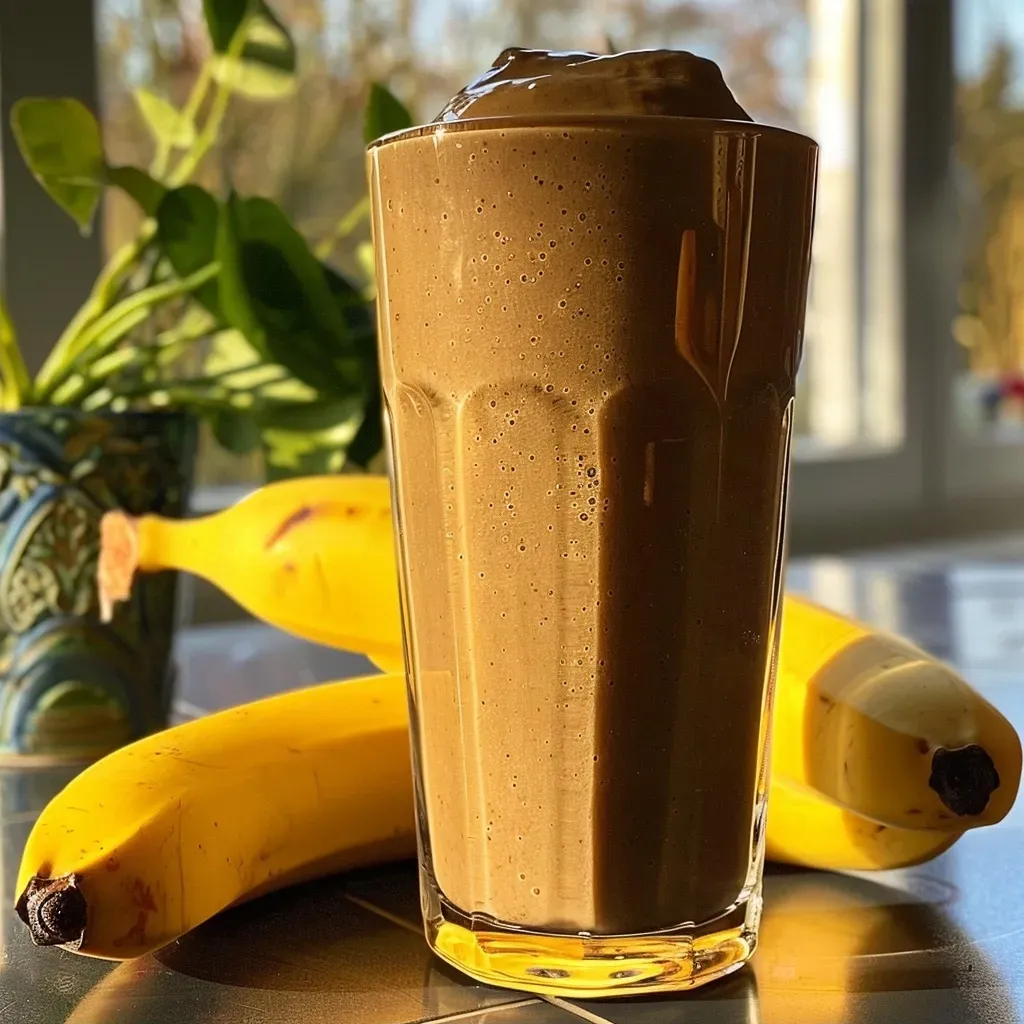 A side view of a vibrant grape smoothie garnished with grapes and greens on a wooden table.