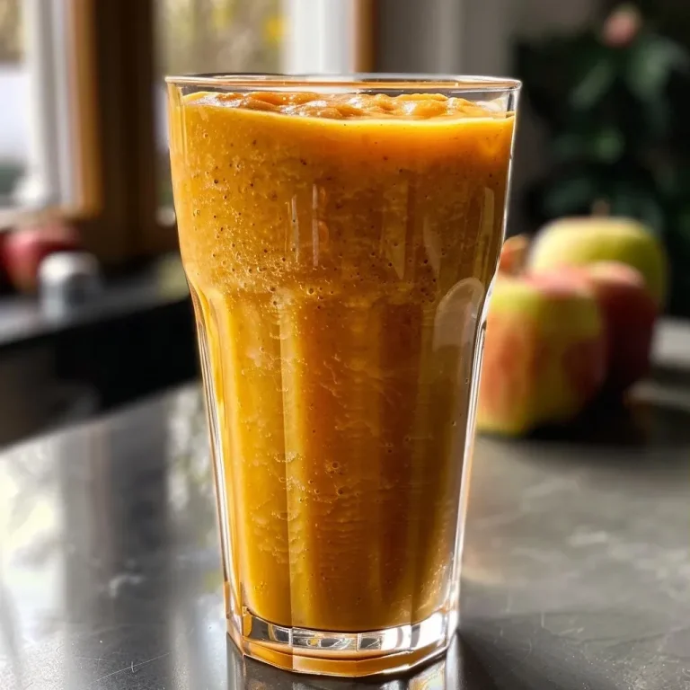 Close-up view of a warm winter smoothie featuring apple and cinnamon.