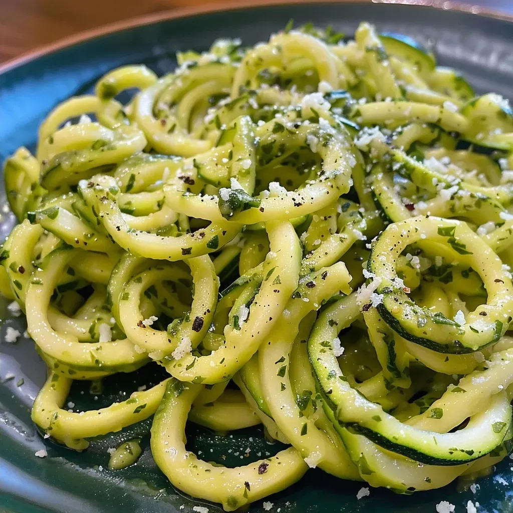 Spiralized zucchini noodles mixed with colorful vegetables, displayed in a bowl.